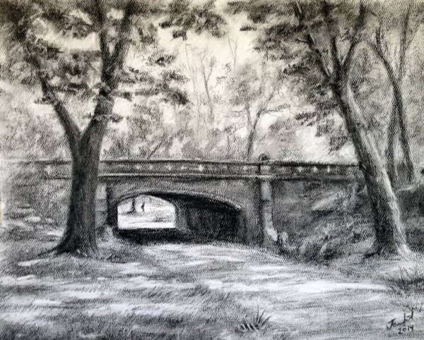 Парковый пейзаж в графике