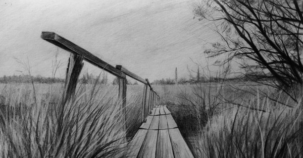 Пространственный пейзаж карандашом