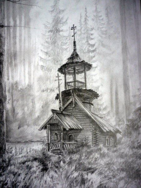Графические пейзажи с церквями