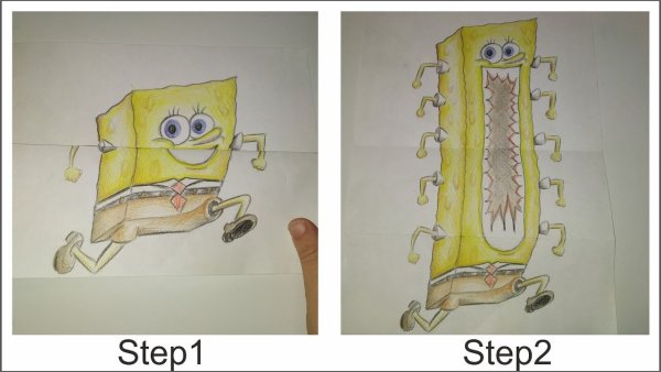 Рисование на листе губкой Бобом