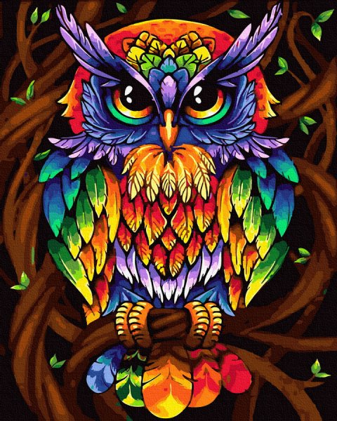 "Радужный Филин", алмазная живопись