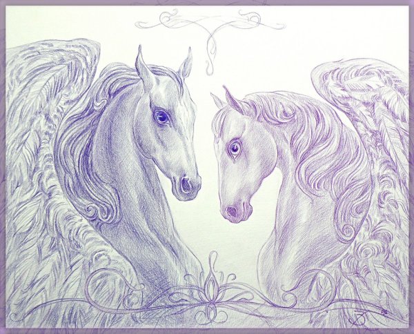 Единорог цветными карандашами