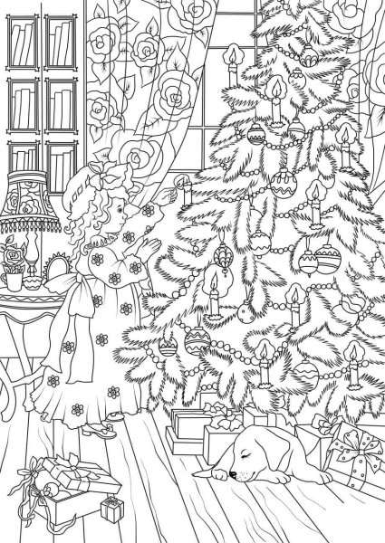 Зимний пейзаж раскраска