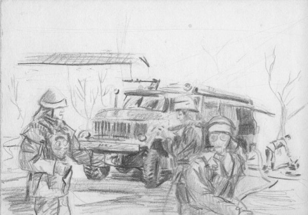 Пожарный рисунок карандашом