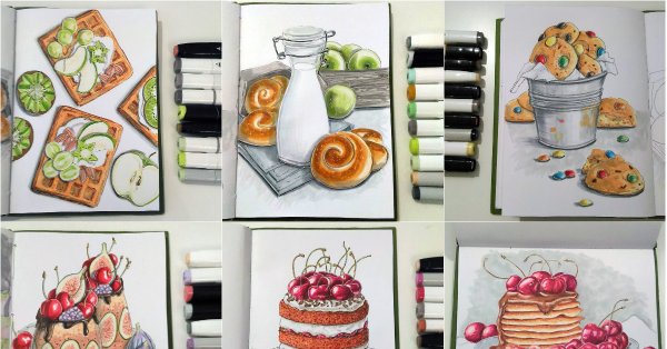 Рисунки маркерами легкие для срисовки еда