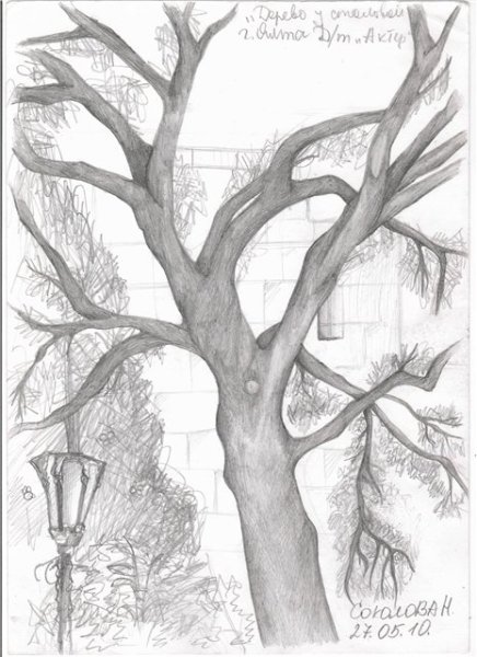 Осенний пейзаж карандашный набросок