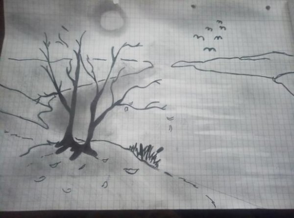 Осенний пейзаж карандашом не сложно рисунки