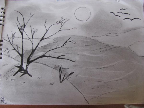 Весенний пейзаж в графике легкий