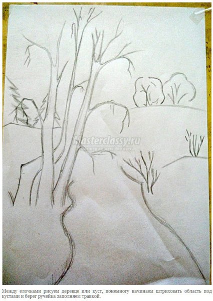 Пейзаж осени карандашом легко