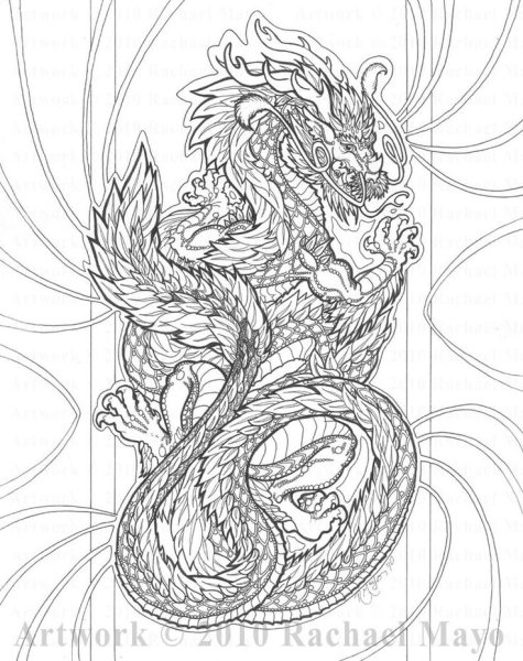 Эскиз дракон контурный