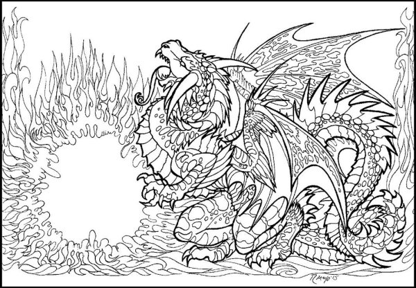 Огненный дракон раскраска