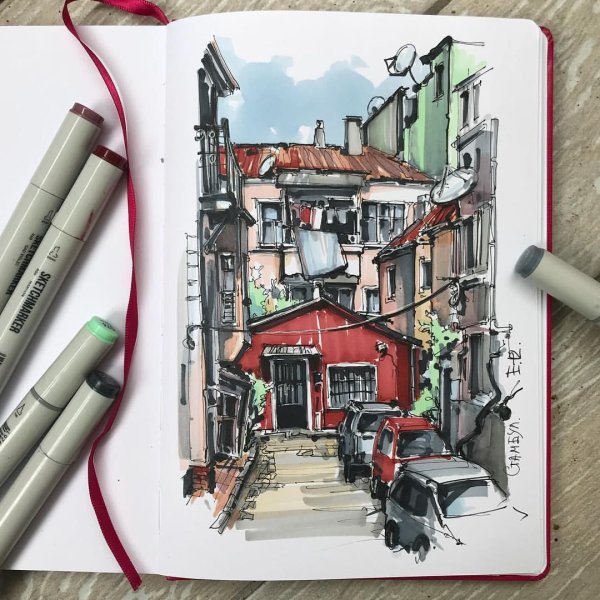 Рисование скетчей маркерами