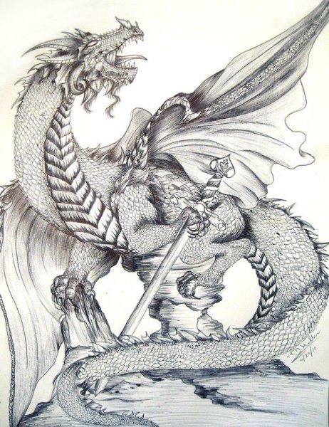 Дракон простым карандашом