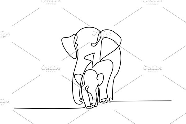 Слон контур одной линией