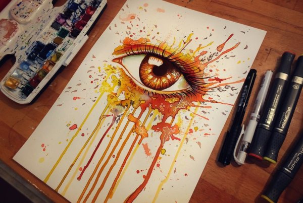 Необычные рисунки красками на бумаге