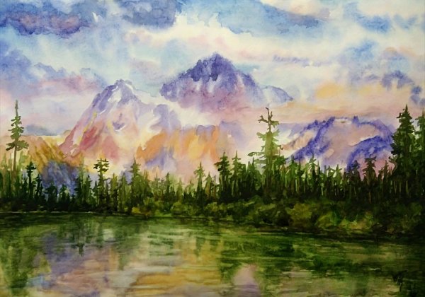 Горы акварелью