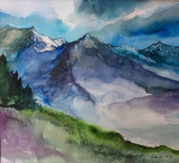 Гималаи горы акварель