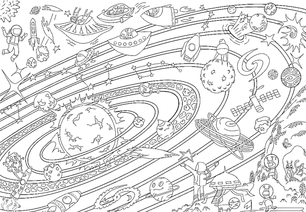 Мега раскраски для детей космос