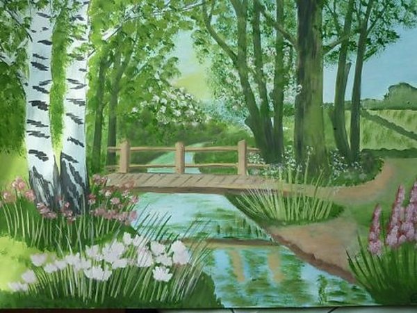 Летний пейзаж гуашью