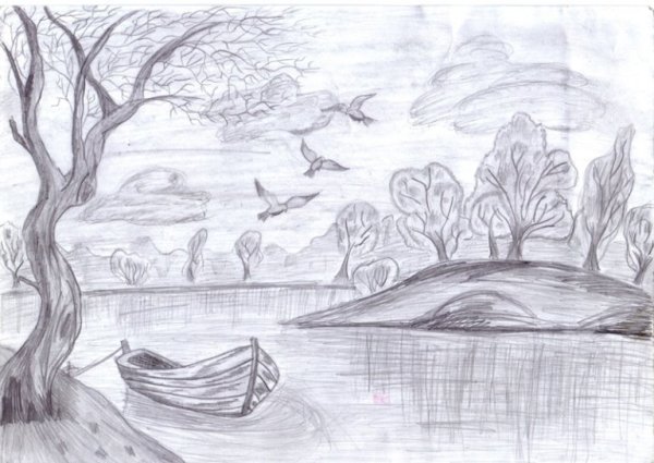 Пейзаж карандашом