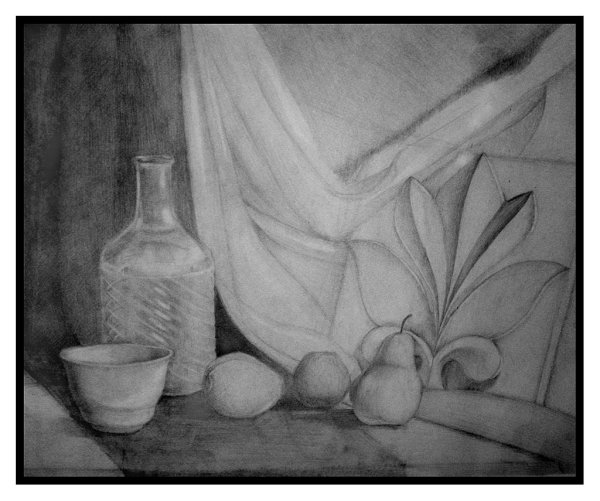 Чёрно-белый натюрморт карандашом