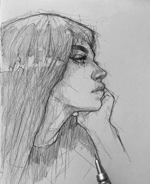 Портрет грустной девушки карандашом