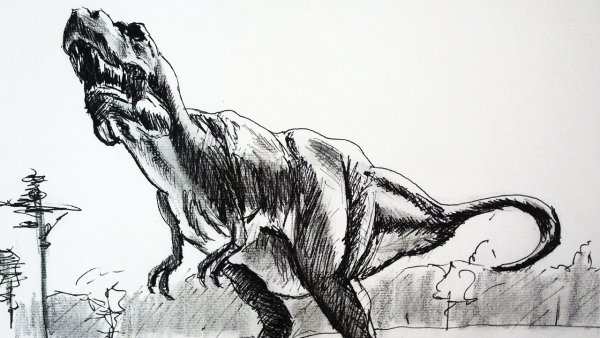 Набросок динозавра карандашом