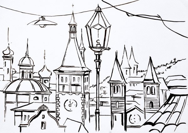 Город рисунок карандашом