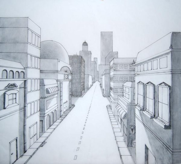 Зарисовка города линейная перспектива