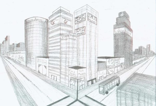 Современный город карандашом