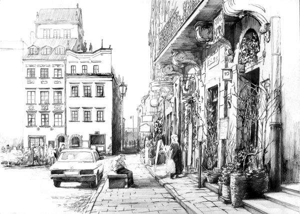 Городской пейзаж в графике