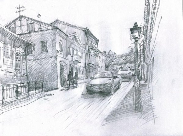 Городской пейзаж карандашом