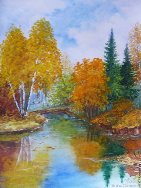 Осенний пейзаж гуашью