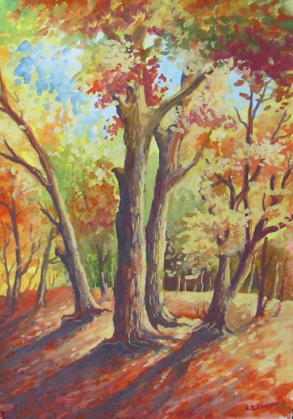 Осенний пейзаж гуашью