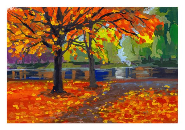 Пейзаж гуашью осень