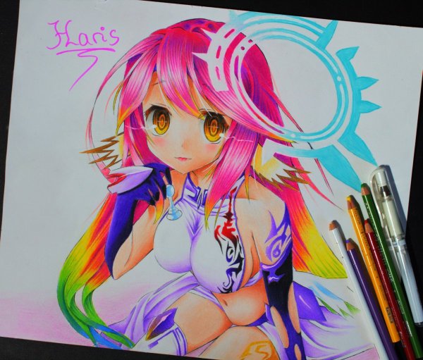Аниме цветными карандашами