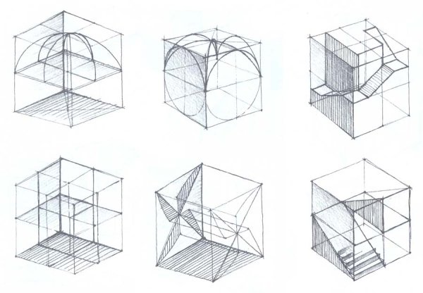 Черчение куб в перспективе