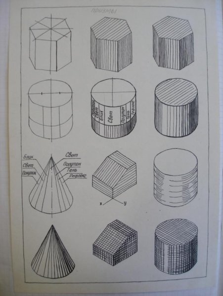 Куб цилиндр Призма штриховка