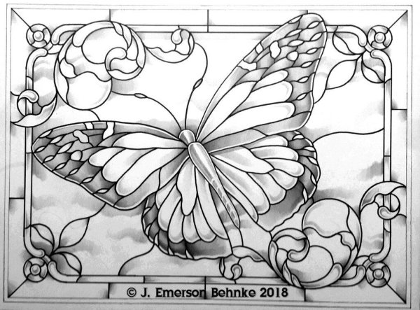 Витраж горный пейзаж