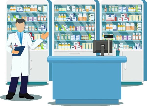 Рисунок фармацевта в аптеке