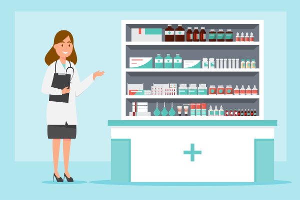 Рисунок фармацевта в аптеке