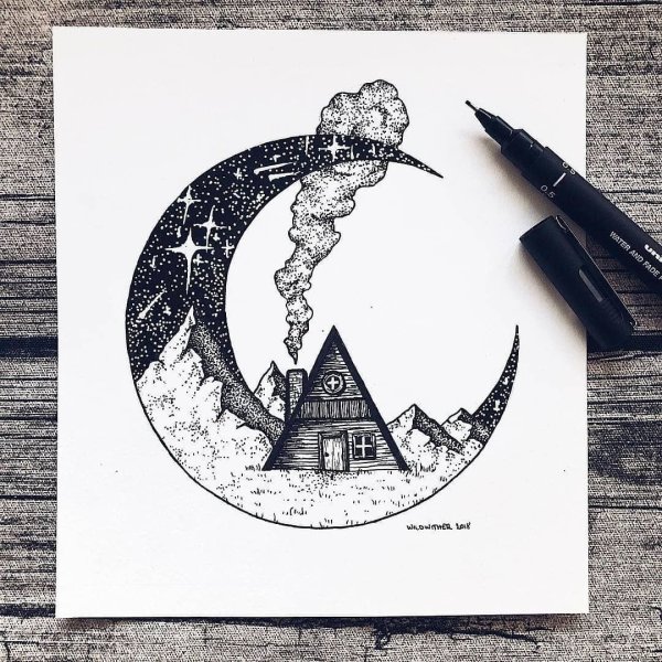 Зарисовки черной ручкой