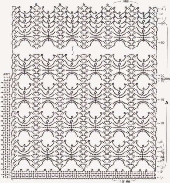 Ажурные вертикальные узоры крючком