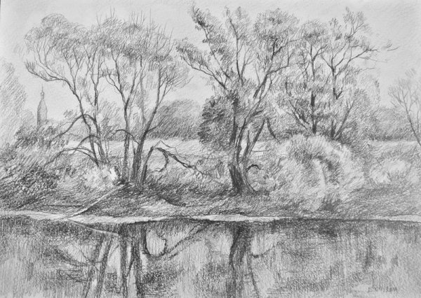 Пейзаж угольным карандашом