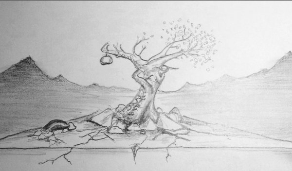 Фантазийный пейзаж легкий карандашом