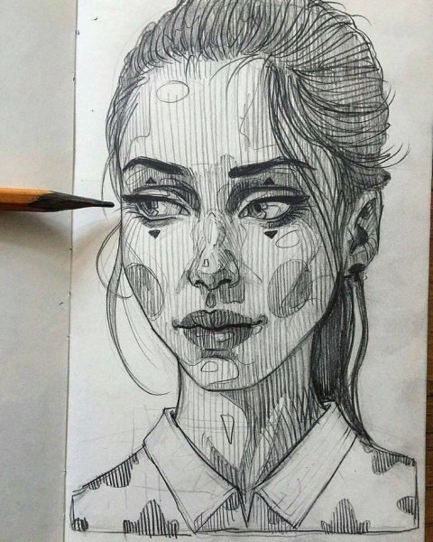 Скетч лица девушки