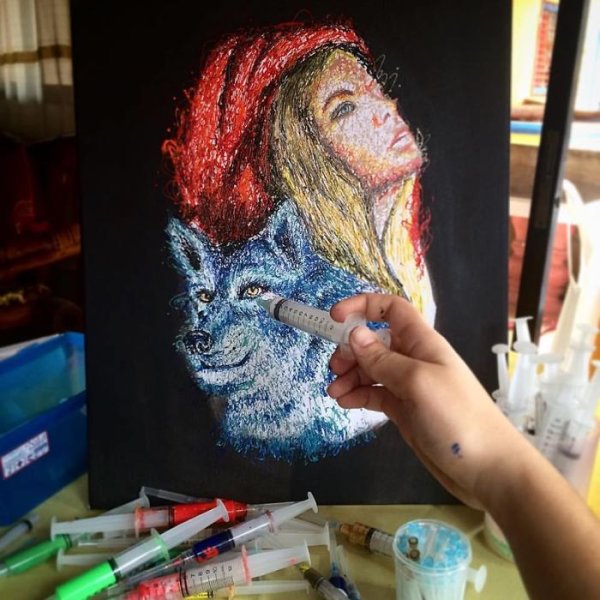 Тигр акварельными карандашами