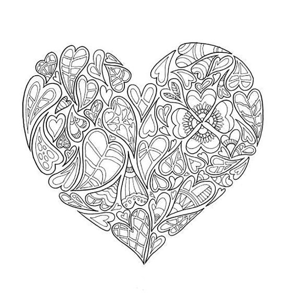 Раскраски антистресс сердечки