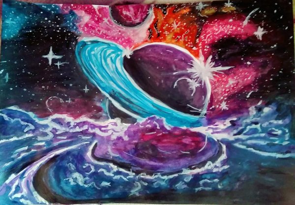 Космос гуашью сложные