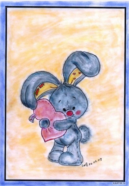 Зайчик с сердечком рисунок
